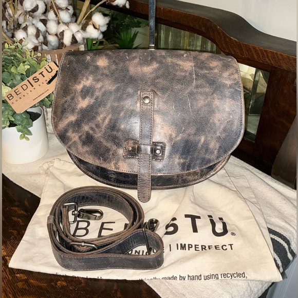 NWT Bed Stu Sequoia Leather Saddle Bag Crossbody Shoulder Bag Black Lux MSRP 325